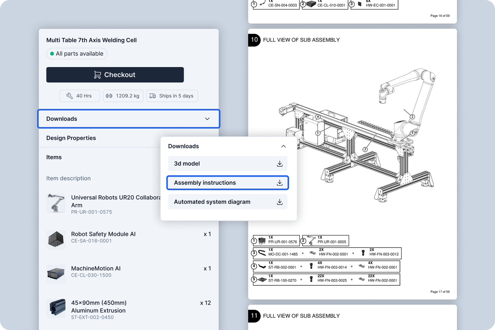Deployment dashboard showing machine assembly and shipping