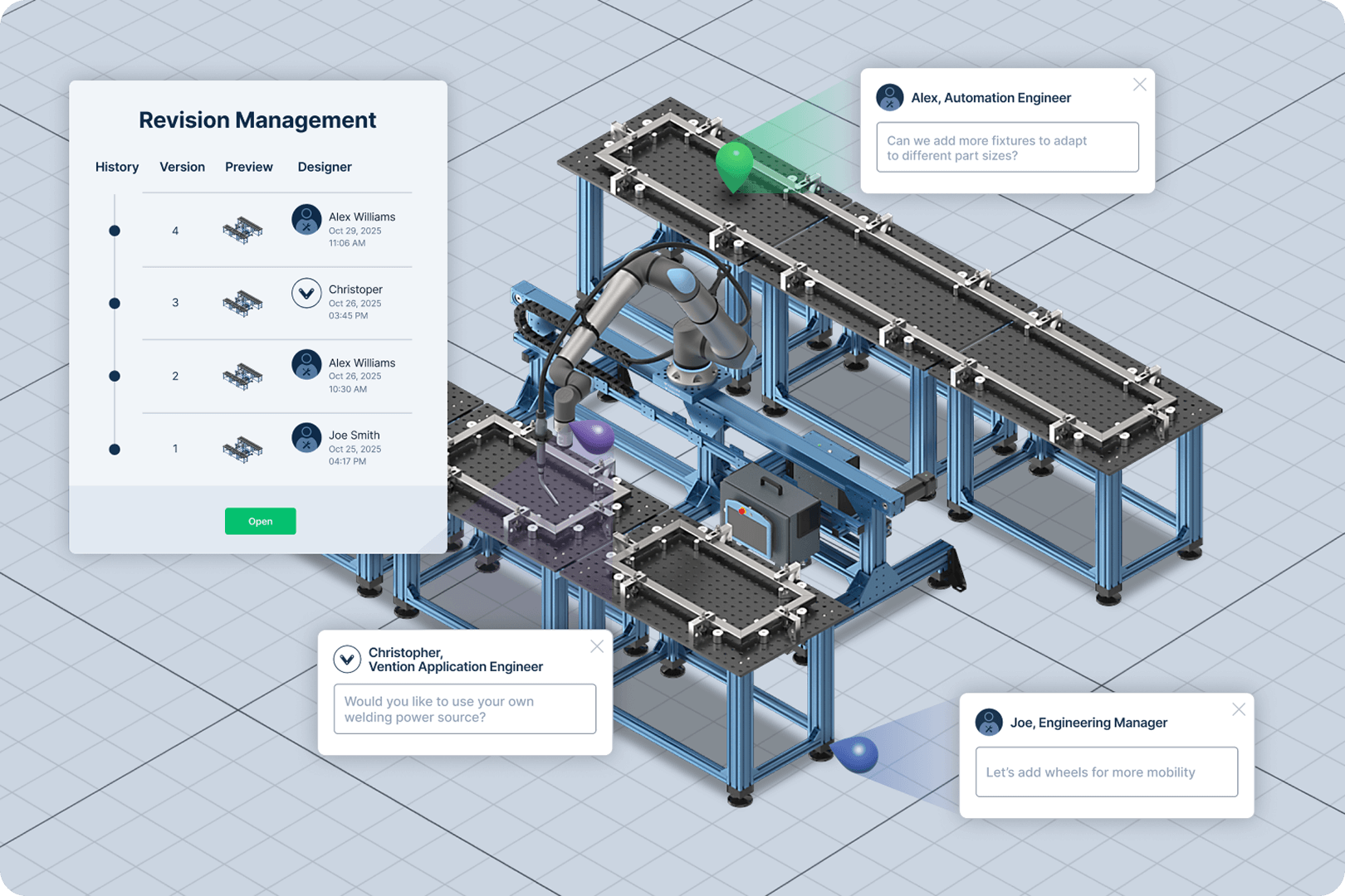 Deployment dashboard showing machine assembly and shipping