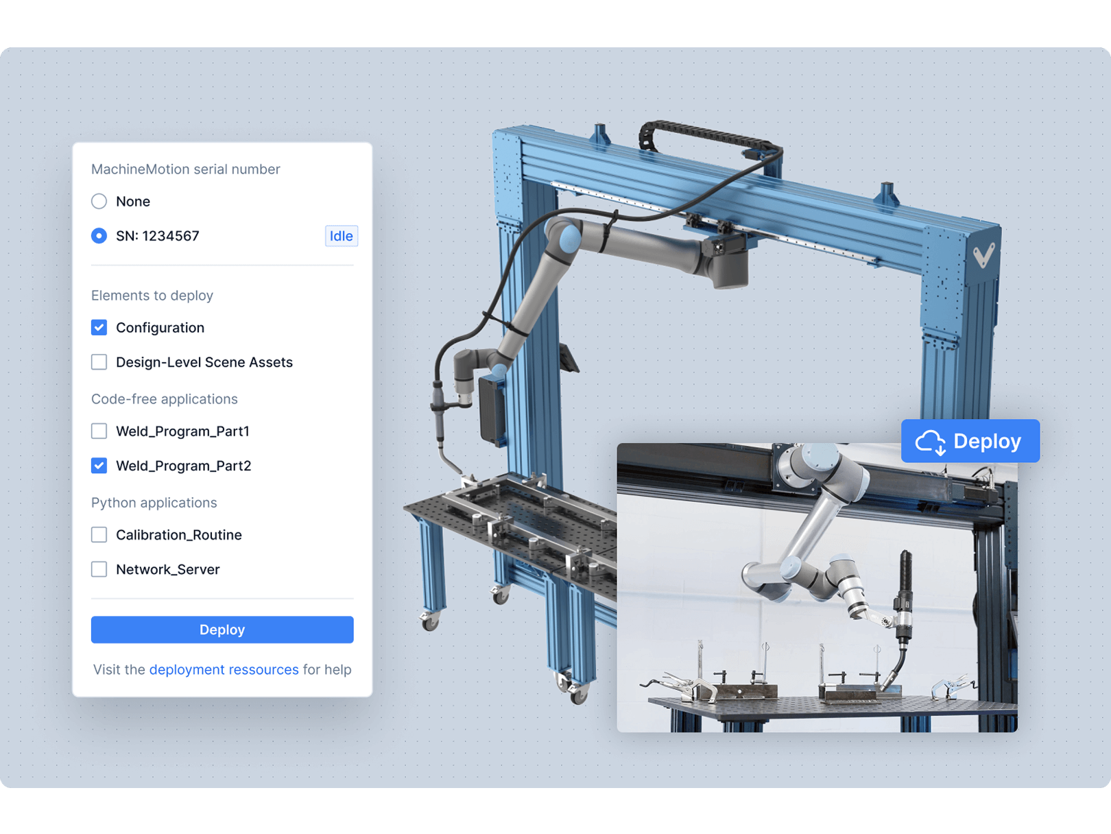 Deployment dashboard showing machine assembly and shipping