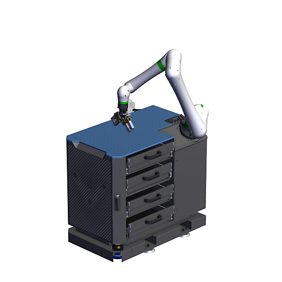 CRX10-iA/L Drawer System with Area Scanners for Machine Tending