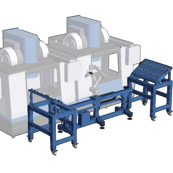 Machine Tending with linear axis, Schunk pneumatic grippers and TM5