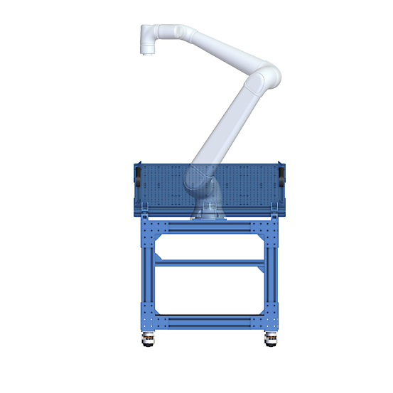 Angled Tray System for Machine Tending - Medium Cobots Side view