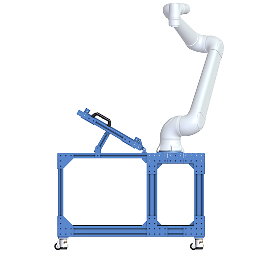 Angled Tray System for Machine Tending - Medium Cobots Front view