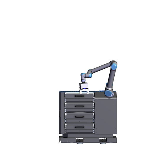 UR12e Drawer System for Machine Tending Side view