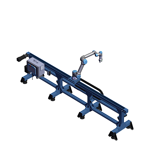 Floor-mounted 7th axis for UR7 - 3330mm Angled view